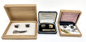 3 New Sets Cufflinks & Tie Clips In Original Boxes