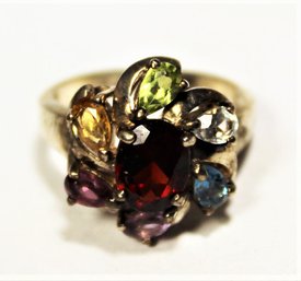 Sterling Silver Floral Form Gemstone Ring Garnet Ant Other Gemstones Size 6