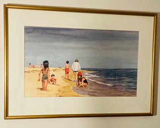Orignal Watercolor Painting Signed Schnabel , Beach Scene