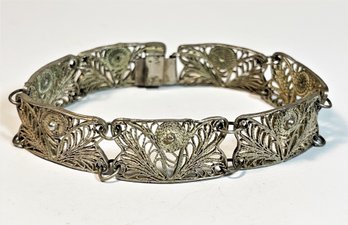 .800 Silver Continental Filigree Link Bracelet 7' Long