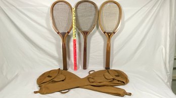 Antique Cat Gut Tennis Racquets With Canvas Travel Bags