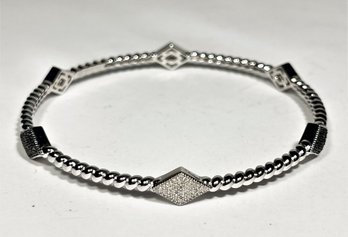 Sterling Silver Tiny White And Black Diamond Bangle Bracelet