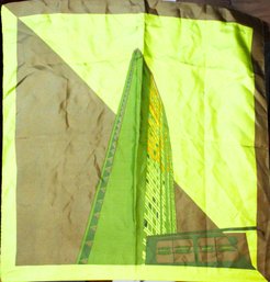 Fine Designer Silk Scarf Of Skyscraper Building Yellow, Green, Gray