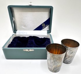 Vintage Isetan Sterling Silver Hand Hammered Sake Cups With Gold Wash In Original Box, Japan