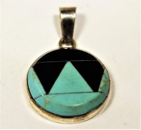 Mexican Sterling Silver Black Onyx And Turquoise Pendant