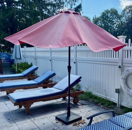 Faded Red Outdoor Shade Umbrella With New Plastic Stand