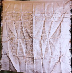 Large Vintage Taupe Damask Silk Scarf W Flowers