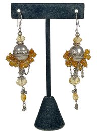 Fine Sterling Silver Citrine Pierced Earrings Ear Pendants