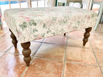 FLoral Upholstered Bench With Wood Turned Legs