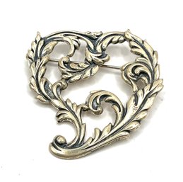 Vintage Sterling Silver Ornate Heart Brooch/pin