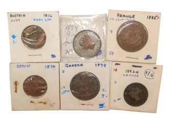 Antique 1816, 1854, 1870, 1878, 1882, 1885 Mix Lot Of Foreign Coins