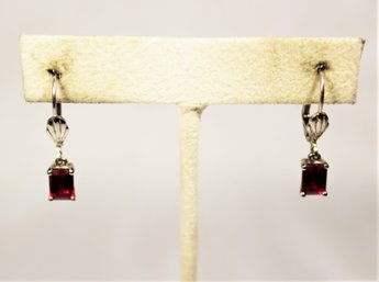 Sterling Silver Dainty Pierced Drop Earrings Red Stones