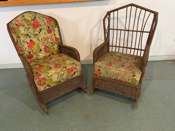 Pair Of Antique Wicker Rocking Chairs.