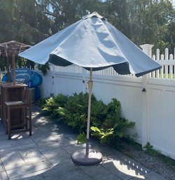 Faded Blue Outdoor Shade Umbrella With Round Stand