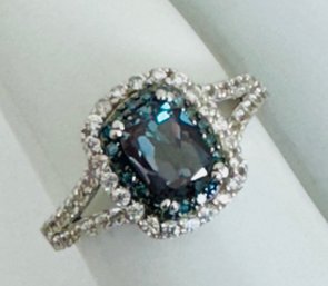 SIGNED BBJ STERLING SILVER TEAL AND WHITE GEMSTONE RING