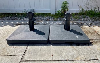 Pair Of Weighted Plastic Patio Umbrella Stands (2)