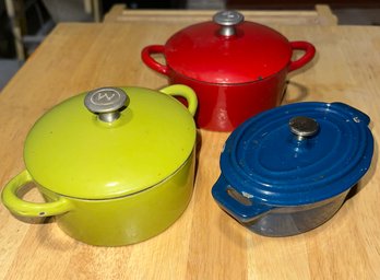 Mario Batali ~ Three Heavy Enamel Cast Iron Covered Casseroles