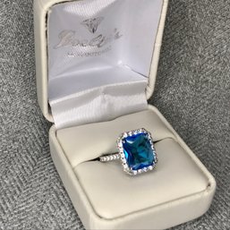 Fabulous Brand New Sterling Silver / 925 Ring With London Blue Topaz And Sparkling White Topaz - A STUNNER !