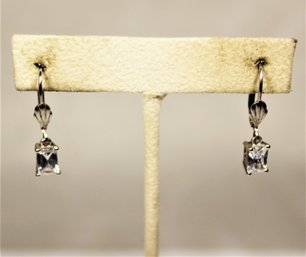 Fine Sterling Silver Pierced Drop Earrings Having White Stones