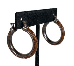 Sterling Silver Leather Woven Hoop Earrings 925