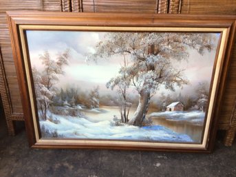 Lake Winter Scene Oil On Canvas