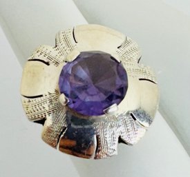 VINTAGE HANDMADE STERLING SILVER AMETHYST RING - MEXICO