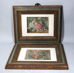 Pair Framed Images On Silk In Decorator Frames 1920s