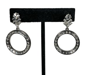 Signed Nolan Miller Rhodium Plated Rhinestone Pierced Earrings