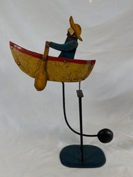 Vintage Swinging Balance Pendulum Fisherman In Rowboat 17in