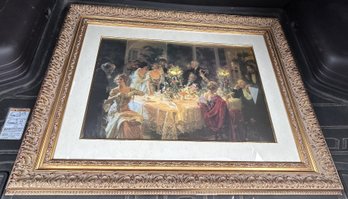 Fine Jules-alexandre Grun Print In Fantastic Frame- Titled 'end Of Dinner'