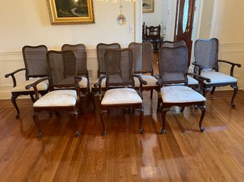 Set Of Nine Ethan Allen Wicker Back Dining Chairs.