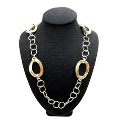 Beautiful Italian Sterling Silver Large Chain With Vermeil Links Necklace