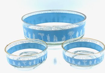 Vintage Wedgwood Blue Grecian Chip & Dip Bowls By Jeanette Glass