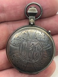 Antique Victorian Era Sterling Silver Pocket Watch Style Locket- Rare Form, Circa 1870