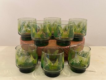 Vintage Libbey Green Tumbler Glasses With Fern Pattern - Set Of 8