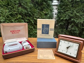 Vintage Remington Rollectric Shaver & Florn Travel Alarm Clock