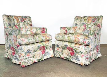 A Pair Of Upholstered Arm Chairs In Cheerful Prints!