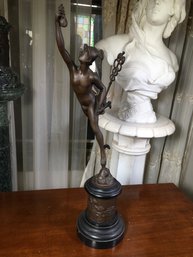 Beautiful Antique Bronze / Marble - Hermes / Mercury Statue Holding Caduceus - Very Nice BUT SOLD AS IS