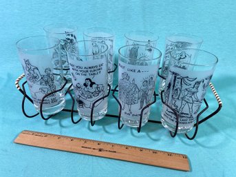 Vintage Circa 1960's Set Of 8 Risque Beer Cocktail Tumbler Glasses Like Arno Starlyte MCM