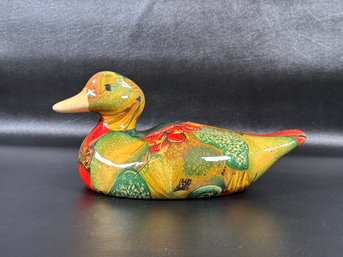 A Fantastic Vintage Ceramic Duck With A Colorful Fruit Motif By Enesco