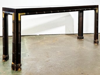 A Vintage Faux Bamboo And Caned Console, With Glass Top Panels