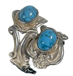 Fancy Wrap Around Sterling Silver Ring W Turquoise Blue Stones