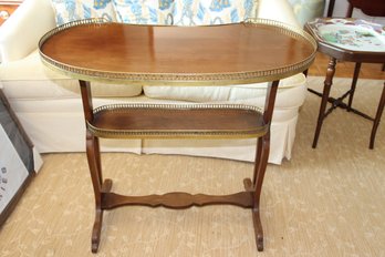 Vintage Light Mahogany Side Table With Brass Trim Edging