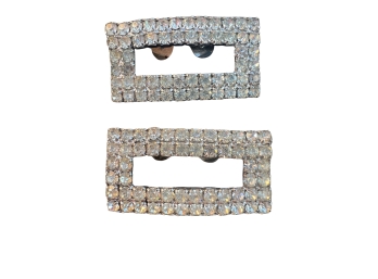 Pair Of Pave Crystal Rhinestone Vintage Art Deco 'buckle' Shoe Clips