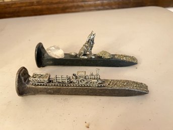 Pair Of Railroad Spike Art Pieces