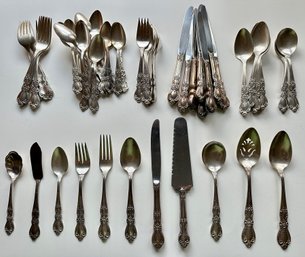 Vintage Roger Brothers Heritage Pattern Silver Plate Flatware With Serving Utensils (Over 60 Pieces)