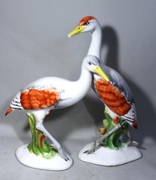 Pair Tall Ceramic Italian Faience Bird Figures (beaks Are Chipped)