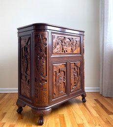 High Relief Carved Asian Bar Chest