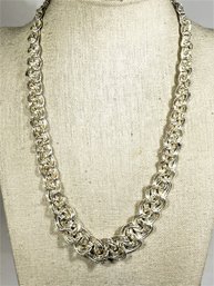 Fine Sterling Silver Large Woven Chain Necklace 925 18' Long Fancy Link