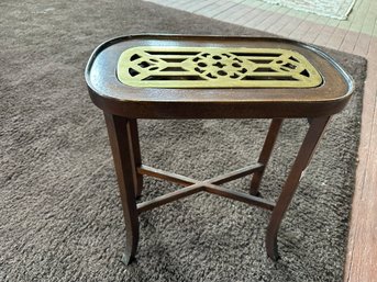 Small Side Table With Solid Brass Plate In Center